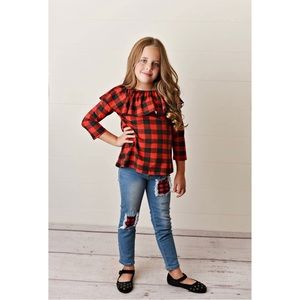 Red Buffalo Check Top & Denim 2 pc. Winter Set